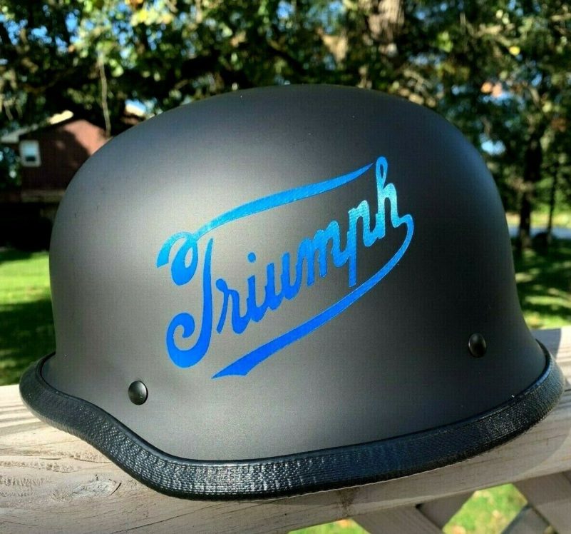 Triumph German Motorcycle Half Helmet Matte Blk DOT Cruiser Chopper Biker Logo - KLP Customs